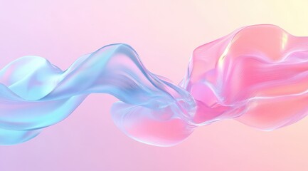 Poster - 3D rendering of a pink and blue liquid wave on a pastel background, with a light color theme, bright and low-contrast