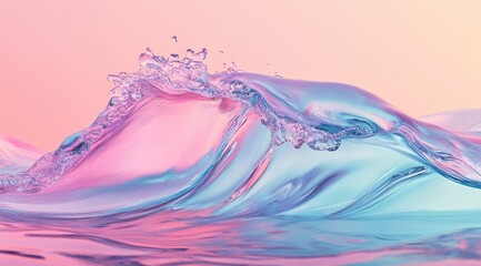 Poster - 3D rendering of a pink and blue liquid wave on a pastel background, with a light color theme, bright and low-contrast