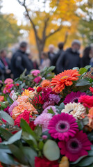 Wall Mural - Community Wreath Laying Ceremony on All Saints' Day in Cemetery  