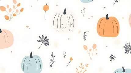 Canvas Print - Autumn Seamless Pattern with Pumpkins and Leaves