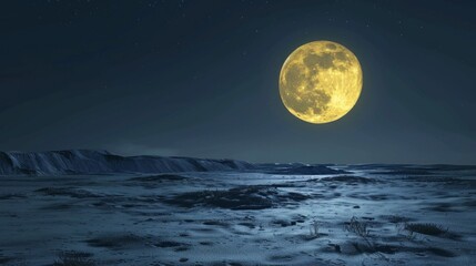 Wall Mural - a large yellow moon is in the sky above a vast, empty desert