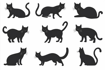  Set of black cat silhouettes.