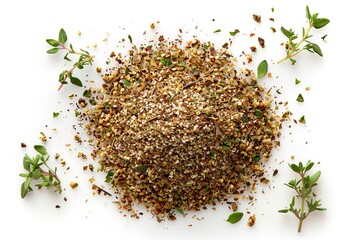 Wall Mural - A fresh Za'atar seasoning and Za'atar seasoning Power isolated on white