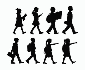 Vector silhouette of school kids back to school illustration template