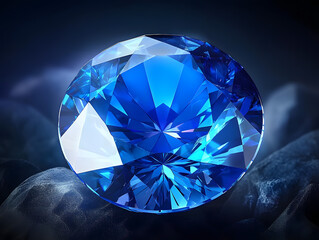 Wall Mural - Illustration of a blue sapphire gemstone on dark background