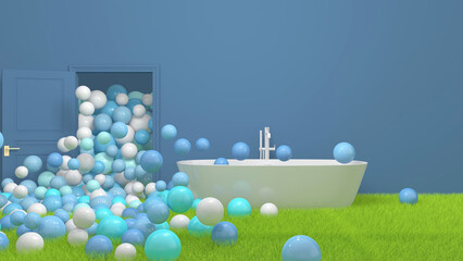 Colorful balloons flying in the room. 3D illustration, 3D rendering	
