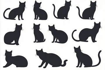  Black cats - silhouettes set.