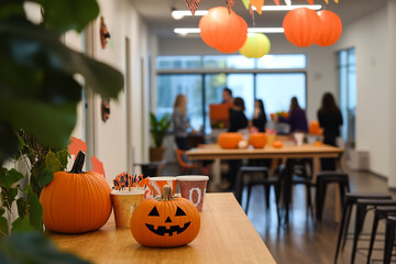 Wall Mural - Festive Halloween Party in Modern Open Office Space  