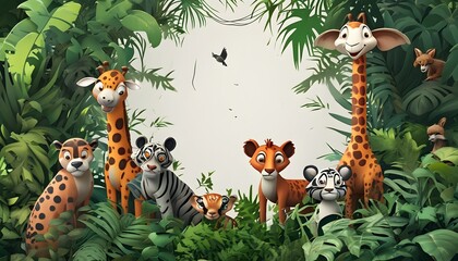 Wall Mural - Vibrant Jungle Zoo Animals on a Clean White Background