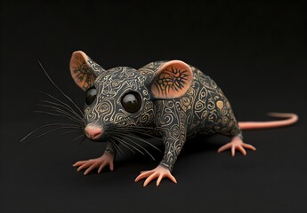 Cute Black and Gold Rat with Tribal Pattern