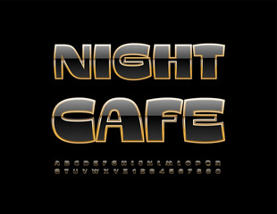 Wall Mural - Vector stylish sign Night Cafe. Black and Gold Glossy Font. Unique Elite Alphabet Letters and Numbers set.