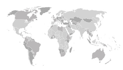  Cartoon pictures of world map on white background. All countries of the world in different colors. Can use for printing, website, presentation element, textile. Vector illustration.