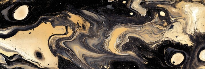 Abstract Black and Gold Swirling Marble Texture