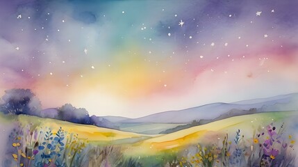 Wall Mural - watercolor flowery fields