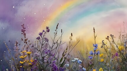 Wall Mural - watercolor flowery fields