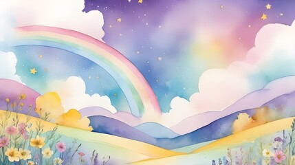 Wall Mural - rainbow and flowers illustration