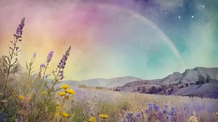 Wall Mural - watercolor flowery fields