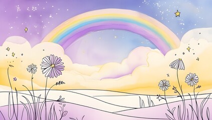 Wall Mural - watercolor flowery fields
