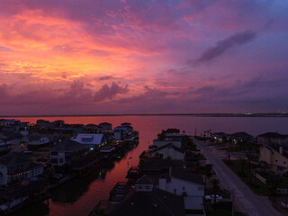 colorful sunset over the beach city