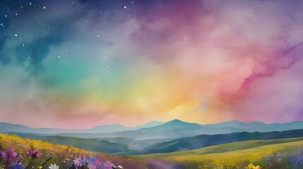Wall Mural - watercolor flowery fields