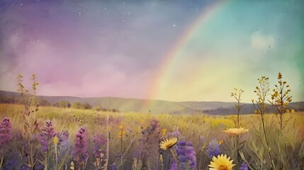 Wall Mural - rainbow and flowers illustration