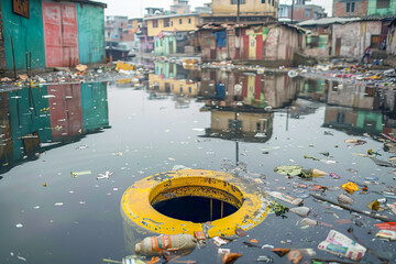 Toxic waste polluting water in developing countries slum