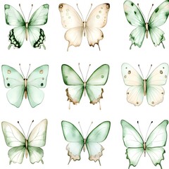 Sticker - Watercolor Green and Beige Butterflies