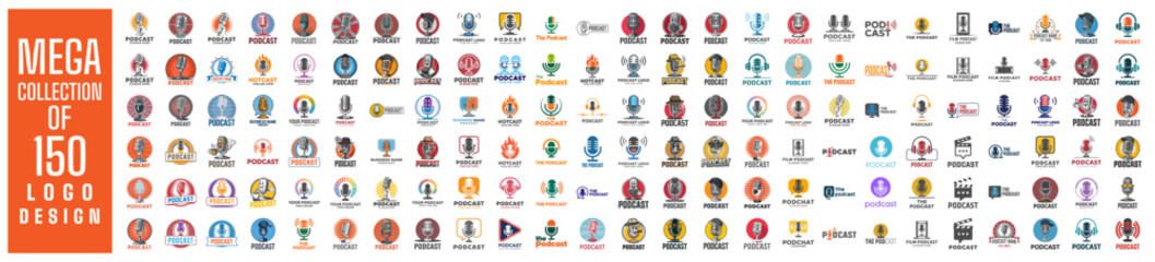 Mega collection of 150 Podcast logo design vector illustration. used for corporate identity.