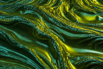 Wall Mural - Linear Waves of Molten Chrome Metal, Lime Green, Texture