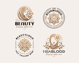 Beauty elegant hijab arabic woman logo design for business company