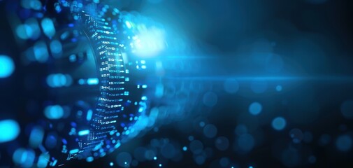 Aufkleber - Abstract blue futuristic background with digital elements and glowing particles, perfect for technology and science themes.