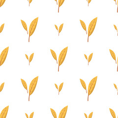 Abstract seamless pattern with yellow autumn leaves. Flat vector repeating illustration isolated on white background  