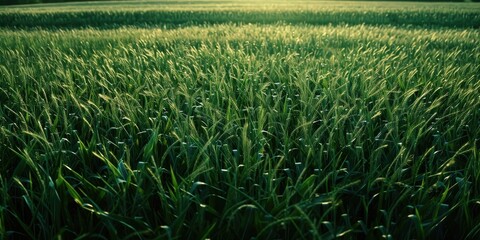 Wall Mural - A vast field of green immature corn growing for a plentiful grain harvest destined to serve as both sustenance for people and livestock