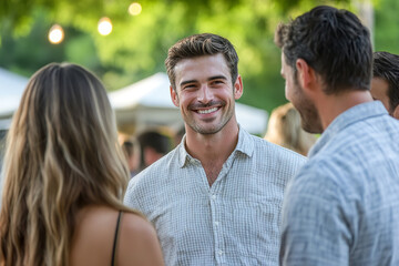 Wall Mural - Real Estate Agent Networking at Community Event in Park  