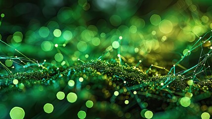 Poster - Green technology-themed image of a virtual server network, organic data structure design resembling a digital forest, energy-efficient concept, natural green and earth tones, eco-tech background