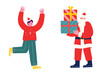 ©  Mercer - クリスマスプレゼントを持って来たサンタクロースを歓迎する男の子。漫画のキャラクターベクターイラスト
