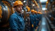 © studio clever - Industrial Worker in Blue Uniform and Hard Hat - Generative AI