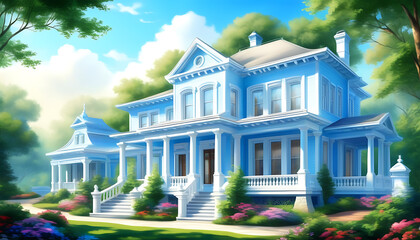 Wall Mural - Detail showcase of white building exterior under high-definition blue sky