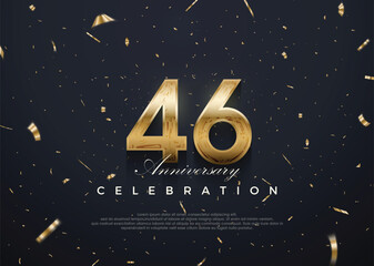 Wall Mural - 46th anniversary celebration, vector 3d design with luxury and shiny gold. Premium vector background for greeting and celebration.