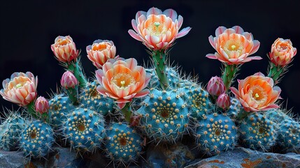 Wall Mural - Close-Up of Blooming Cactus Flowers in the Desert