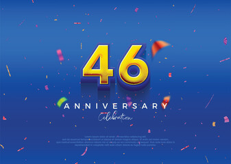 Wall Mural - 46th Anniversary, in luxurious blue. Premium vector background for greeting and celebration.