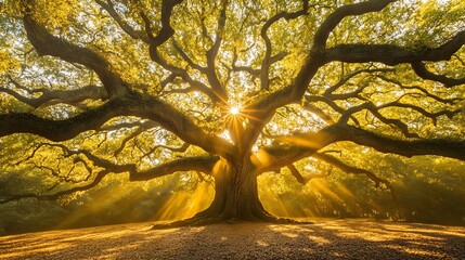 Poster - Ancient Oak Bathed in Golden Light