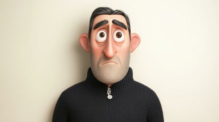 Sticker - A 3D cartoon of a young man in a dark sweater, showcasing a questioning expression on a clean, light background.