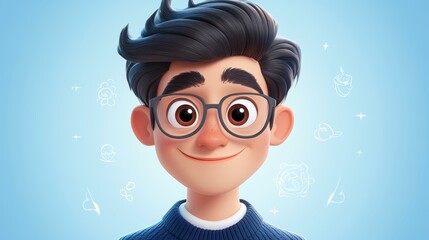 Sticker - A 3D cartoon of a young man in a dark sweater, showcasing a questioning expression on a clean, light background.