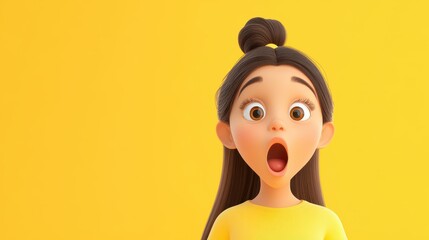 Sticker - Meet a vibrant 3D cartoon girl, wideeyed and mouth open, showcasing pure shock and surprise with a clean backdrop.