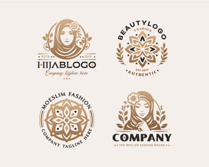 Beauty elegant hijab arabic woman logo design for business company