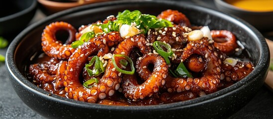 Wall Mural - A dish of octopus garnished with green onions and sesame seeds.