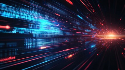 Poster - Abstract digital code with red and blue light trails
