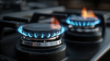 Blue flame gas stove elements for kitchen design and safety concepts