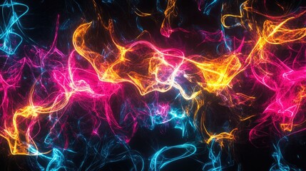 Poster - A modern abstract artwork featuring bright neon lights against a dark black background.